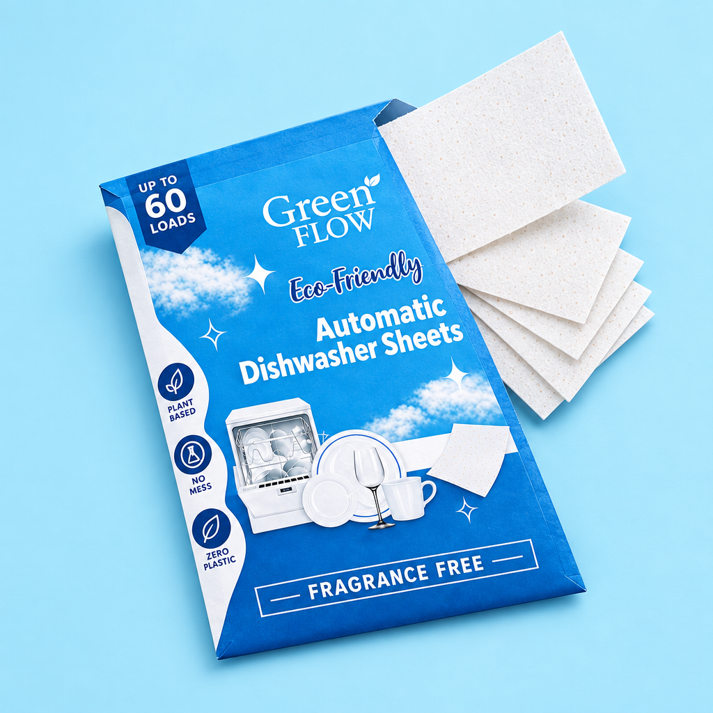 Open GreenFlow dishwasher envelope with sheets fanned out