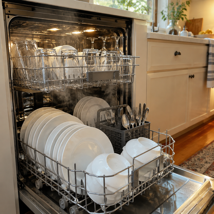 Sparkling clean dishes after a GreenFlow wash
