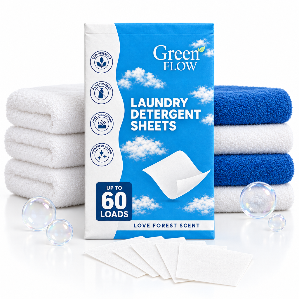 GreenFlow laundry envelope with towels and fanned sheets