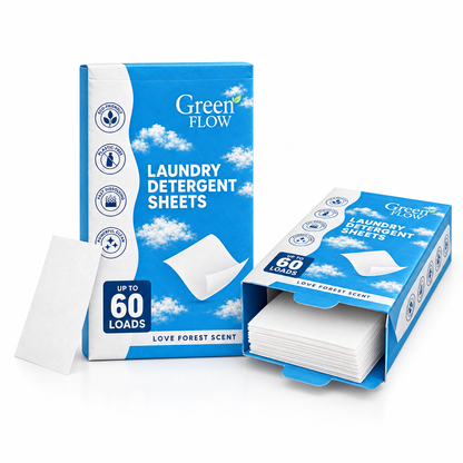 Open GreenFlow envelope showing detergent sheets