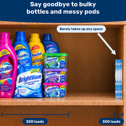 Slim GreenFlow envelopes next to bulky detergent bottles